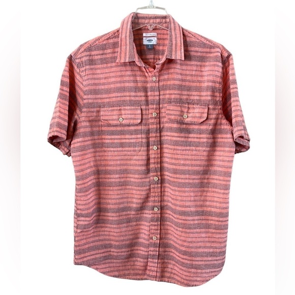 Old Navy Other - Old Navy Men’s Slim Fit Salmon Linen Blend Button-down Short Sleeve Size Large